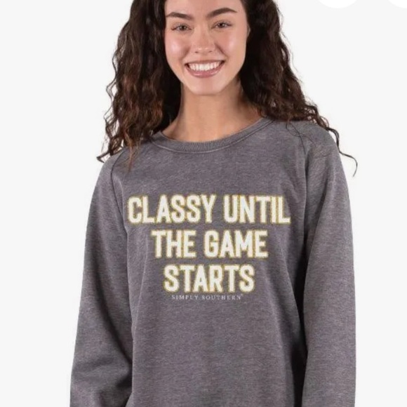 NWOT Simply Southern Charcoal embroidered Sweatshirt - Classy Game Starts - Picture 2 of 9